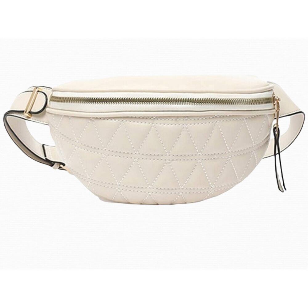 Fashion Simple Beige Fanny Pack For Women Leather Belt Crossbody Bag Chain Chest